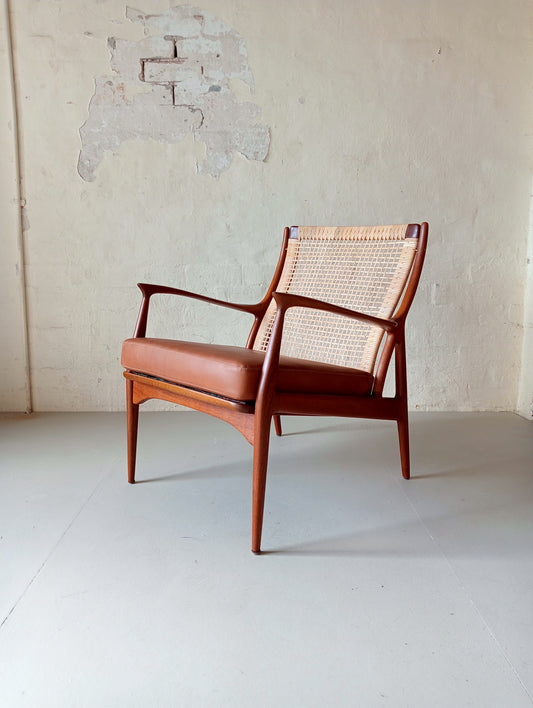 Rattan and teak lounge chair by Erik Andersen & Palle Pedersen for Horsnaes Møbler